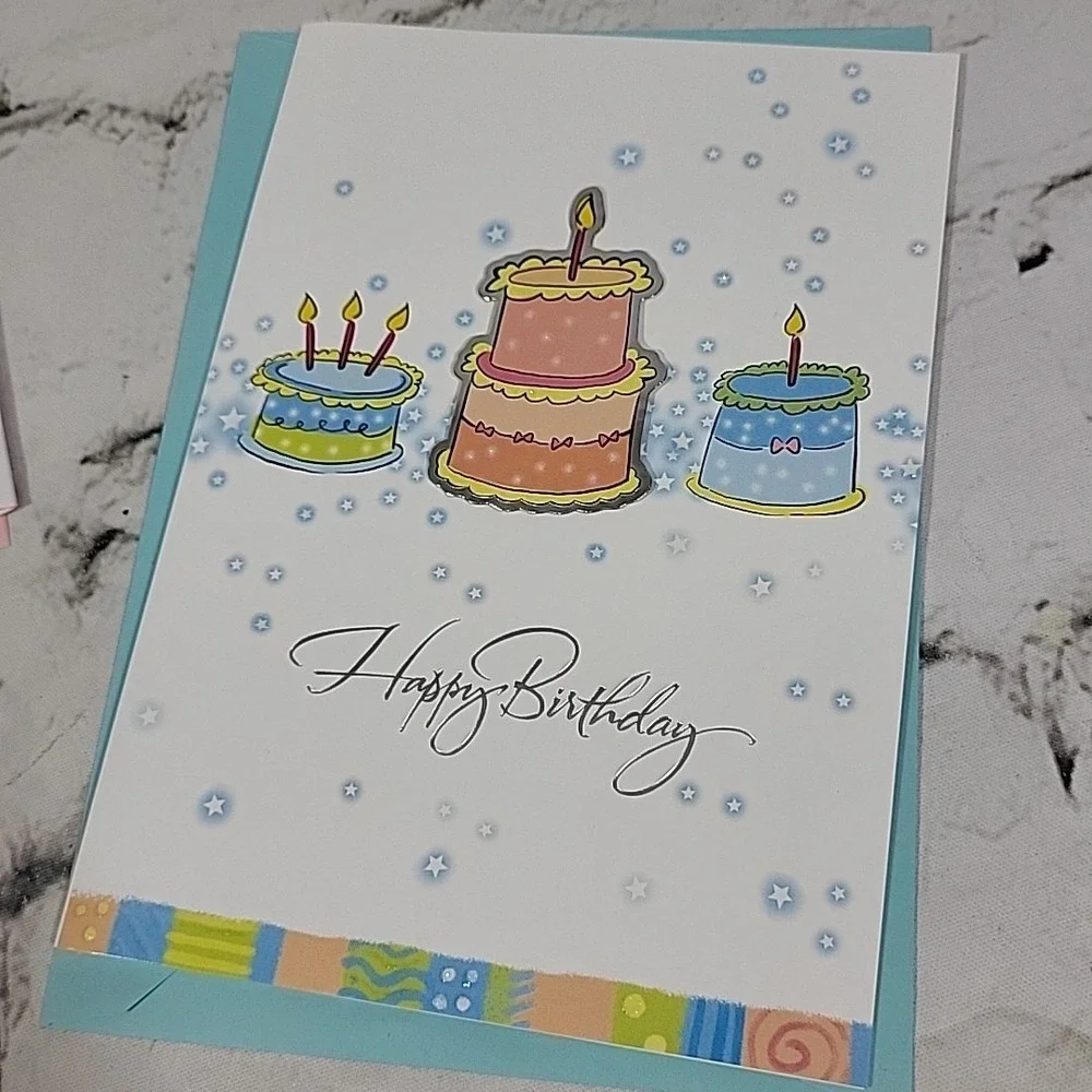 New‎ Greeting Cards Lot Of 5 Happy Birthday 3D Clip-Art Matching Envelopes